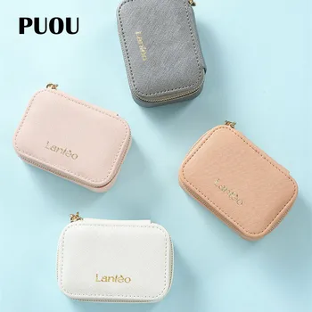 

PUOU Leather Portable Mirror Cosmetic Case Mini Women Cosmetic Bag Lipstick Makeup Bag Girls Jewelry Storage Bag Lipstick Bag