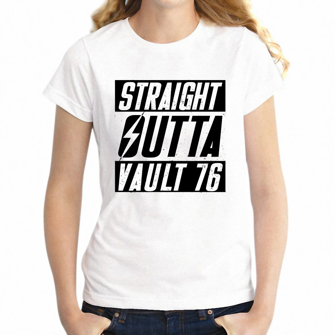 

Women's T Shirt Straight Outta Vault 76 Fallout 76 Gaming Gamer Girl's Tee