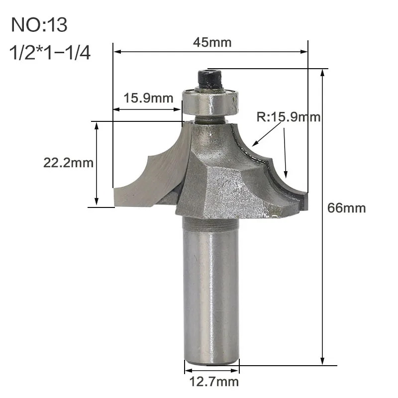 1 шт. 1/" 1/4 хвостовик фреза Классическая формовочная фреза для отделки кромки бит карбида вольфрама Деревообработка Обрезка R фаски Концевая фреза - Длина режущей кромки: NO13