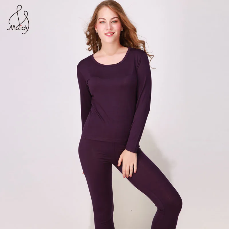 

Maidy Women's Clothing Modal Thermal Underwear Big Size Long Johns Round Neck Female Autumn Winter Warm Garment Solid Top+Panty