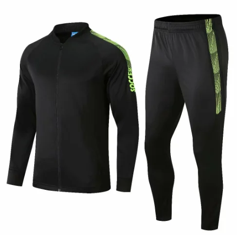 Детский спортивный костюм для футбола для взрослых, Детский Мужской трикотажный комплект с длинными рукавами, футбольные куртки и штаны, спортивный костюм для бега на открытом воздухе - Цвет: Black and green
