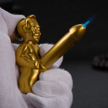 

Metal Little Old Man Creative Gas Torch Jet Lighter Refillable Blue Flame Butane Windproof Lighter Gadgets For Men