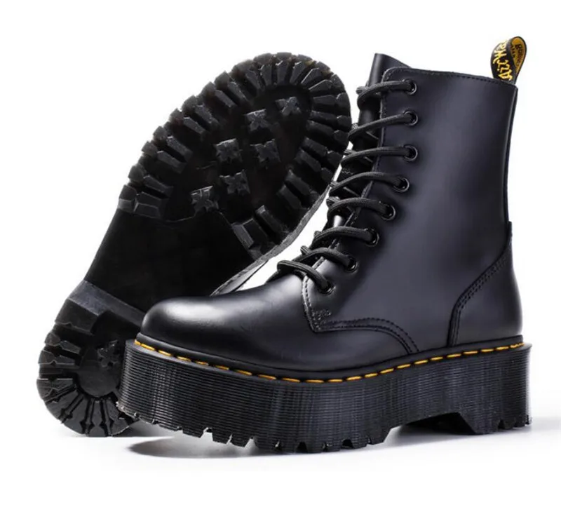 

Thick Heel Genuine Leather Boots Women Lace Up Zip Platform Wedges Woman Shoes Ladies Spring Autumn Female Black Mid Calf Boots