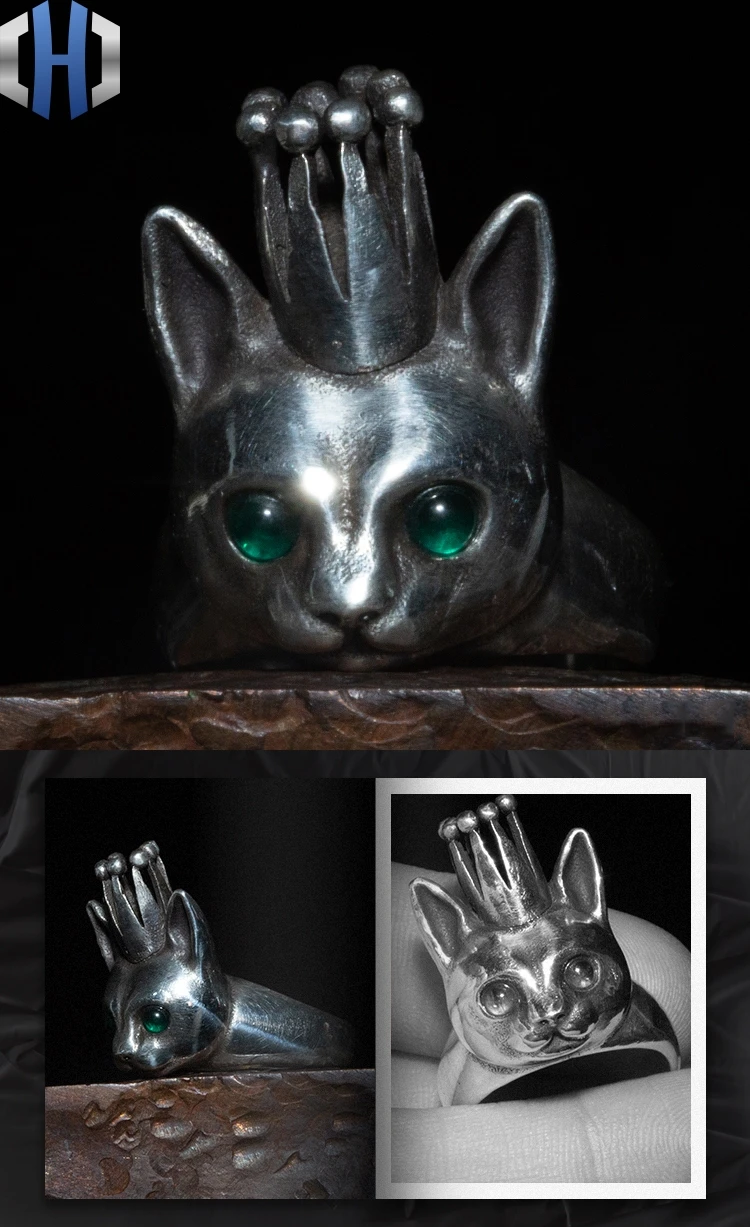 Оригинальное дизайнерское кольцо Genie, 925 серебро, индивидуальное кольцо с открытым котенком, Женское кольцо на указательный палец