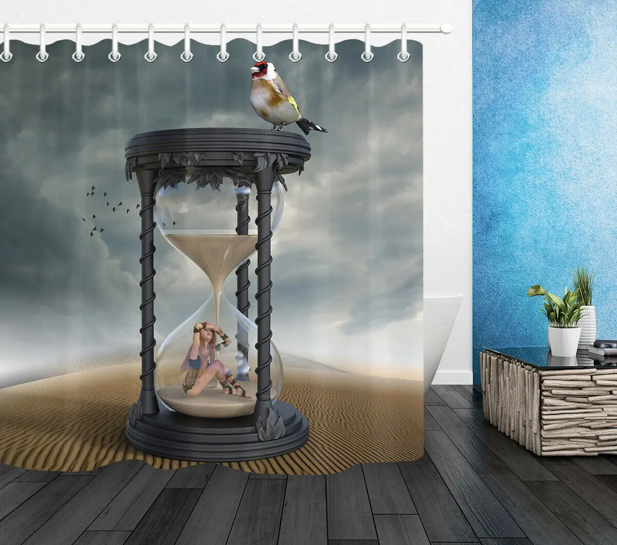 Hourglass Girl Bird Bathroom Liner Waterproof Fabric Shower Curtain Set Hooks | Дом и сад