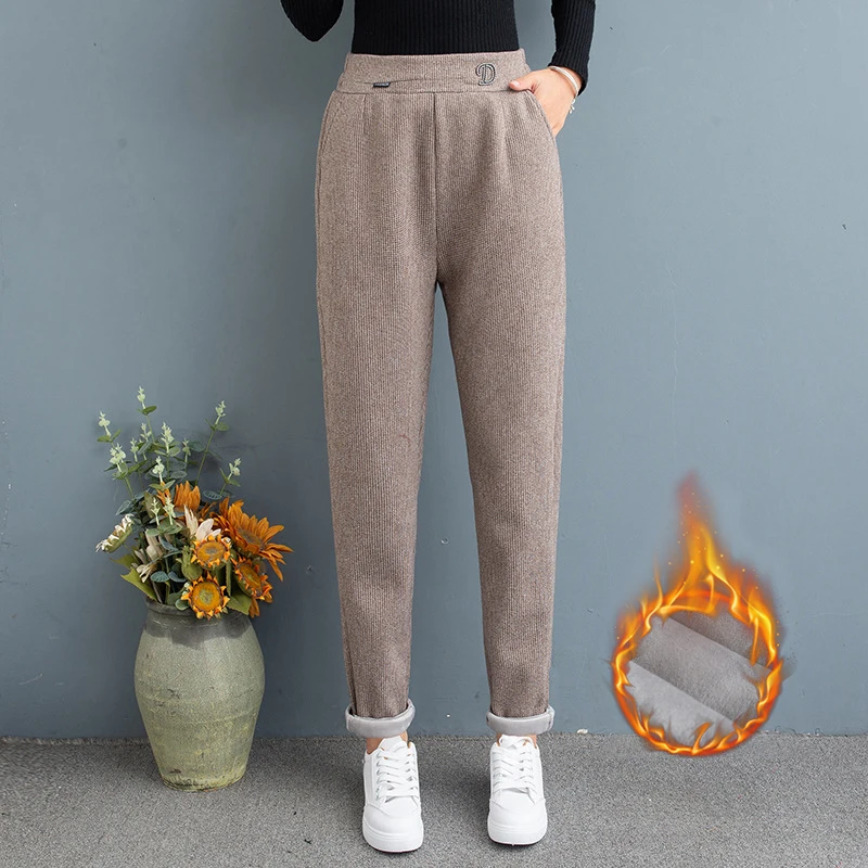 

Women's Fashion Harem Pants 2020 Autumn Winter Elastic Waist Solid Pencil Pants Office Casual Trousers Warm Pants for Women