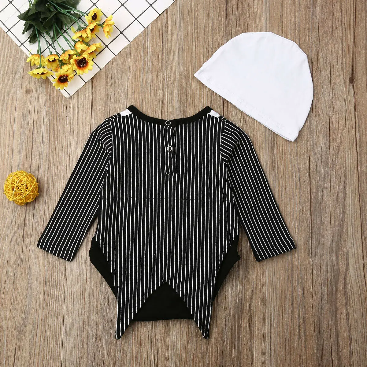 0-18M Infant Newborn Baby Boy Girl Halloween Costumes Stripe Bat Romper Long Sleeve Jumpsuit +Ghost Hat