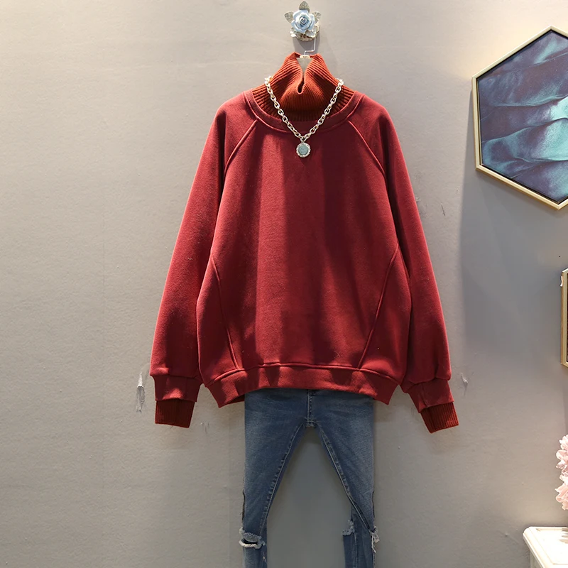 [EWQ] Autumn Winter New Pattern Turtleneck Collar Long Sleeve Fake Two Piece Pullvoeres Streetwear Sweatshirt Women AH92414