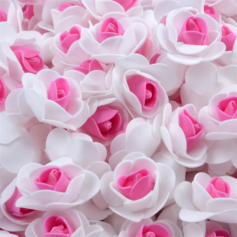 200pcs 3cm Mini Double color Artificial Pe Foam Rose Flower Heads For Wedding Decoration DIY Handmade Fake Flowers Ball Craft