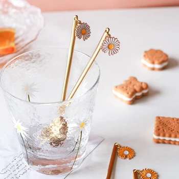 

Silver/Gold Stainless Steel Spoon Fork Shovel Creative Long Handle Small daisies Ice Cream Coffee Tea Fruits Fork Desserts Spoon