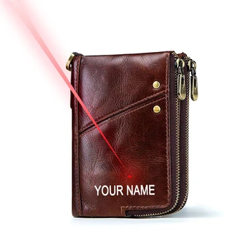 

Personalised Wallet Free Engraving Name on The Wallet Genuine Leather Purse Short Type Double Zipper Wallet for Male Money Bag