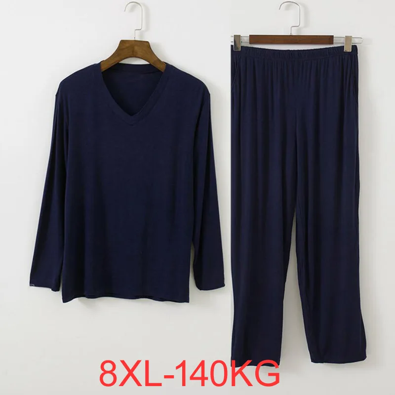 Men pajamas sets V neck modal long sleeve tops pants home wear breathable casual soft 8XL 140KG pajamas set,man pajamas set