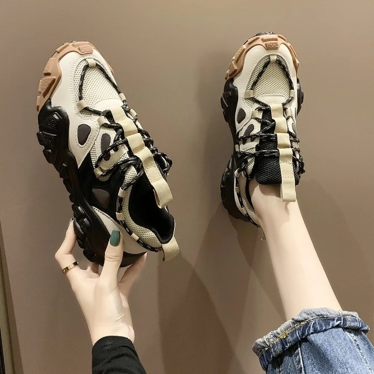 

Sneakers Spring Platform Chunky Women INS Fashion Female Mixed Colors Lace Up Trainers Ladies Running Comfortable Casual Shoes