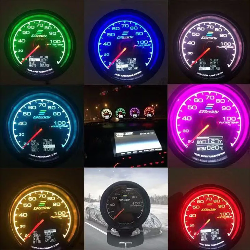Cena 62mm 7 kolorów w 1 wyścigi Gauge GReddi Multi D A LCD cyfrowy wyświetlacz Turbo Boost Gauge licznik samochodowy 2.5 Cal