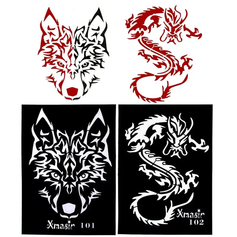 Трафареты для татуировок 4 шт. шаблоны с вырезами карточка Dragon Tatoo мальчиков