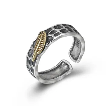 

925 Sterling Silver Jewelry Men Women Indian Feather Opening Ring Christmas gift Couple Ring