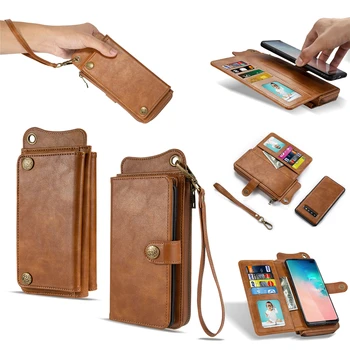

Luxury Leather Zipper Wallet Handbag Case for Samsung Galaxy S10 Plus Multi-Functional Detachable Flip Card Slot Magnetic Cover