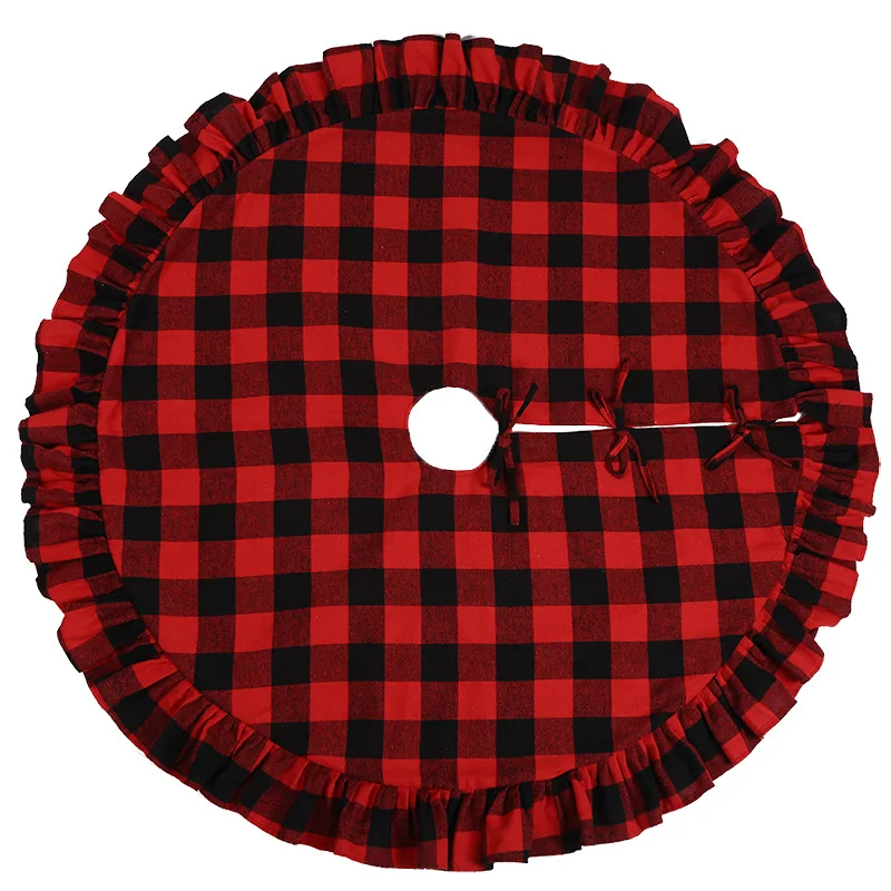 

48Inch Buffalo Plaid Christmas Tree Skirt Red Double Layers Xmas Tree Skirt for Hotel Christmas Tree Decor for Home