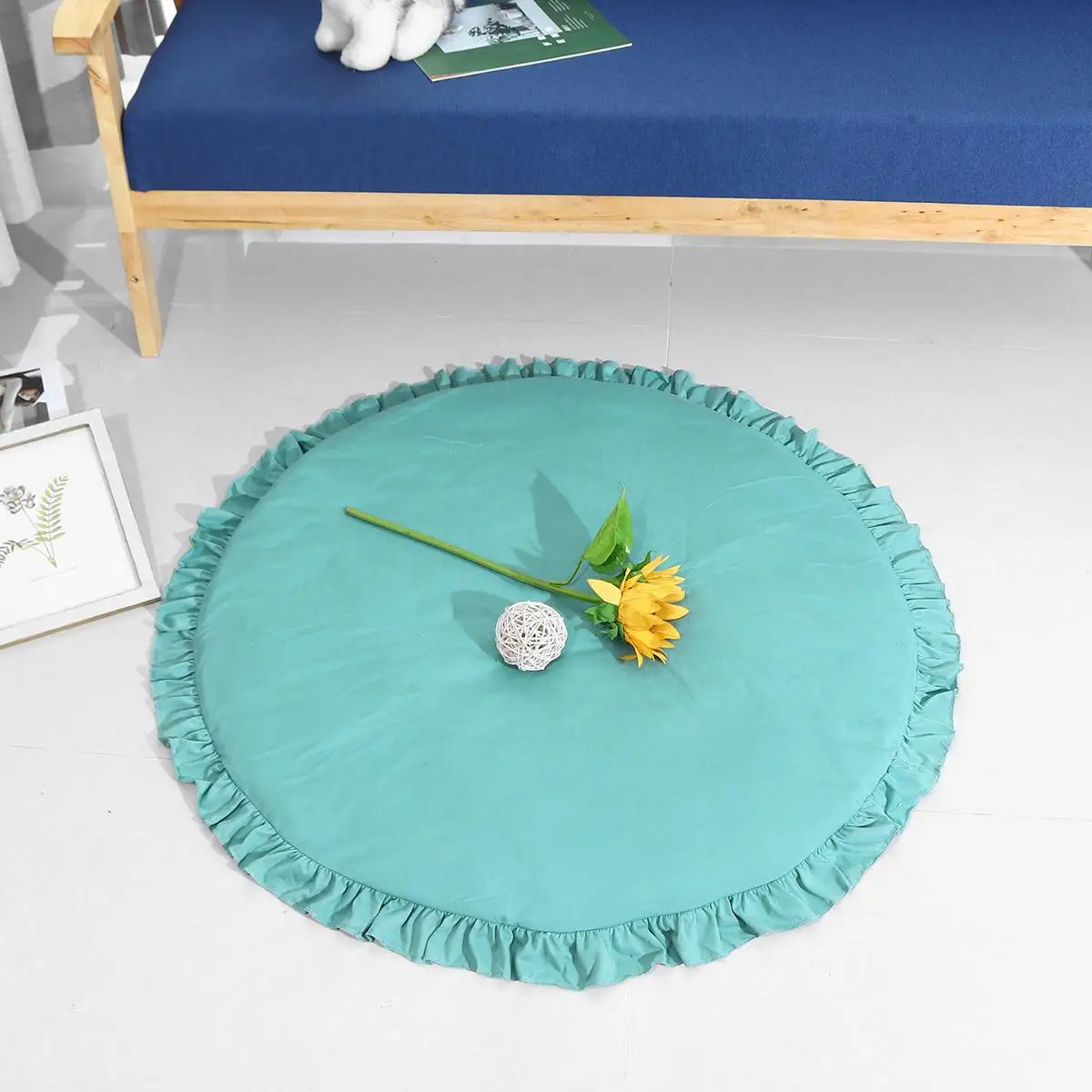 Детский напольный коврик из хлопка для маленьких девочек и мальчиков, ползающий ковер, круглый мягкий игровой коврик, одеяло для активного отдыха, игровые коврики для детей - Цвет: Зеленый