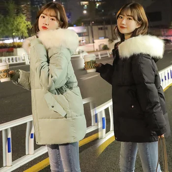 

2020 New Winter Large Size Big Fur Cotton Padded Jacket Female Fashion Sweet Fresh Hooded Short Student Coat Warm Casual Parkas