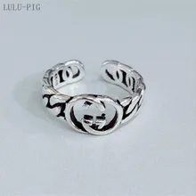 LULU-PIG Горячее предложение, новинка 925, серебряная Мода, индивидуальное Винтажное кольцо с буквой G, Корейская версия, тренд, старый тайский, silve KJZ-0409