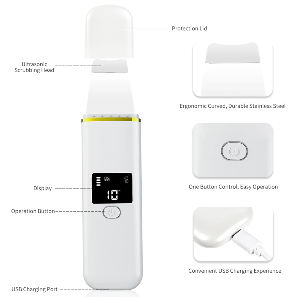 Purificador da Pele Cuidados com o Rosto Dispositivo de Elevação Ultrasonic Limpeza Profunda Importação Recarregável Ems Esfoliante Acne Remoção Cravo Pore Íon 7 Beleza e saúde