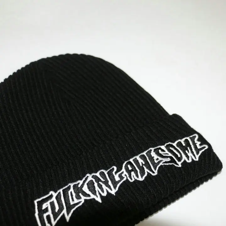 Fxxking Awesome Beanie Winter Hats For Women Ladies Men Acrylic Cap Billie Eilish Bonnet Autumn Knitted Hip hop Embroidery Skull