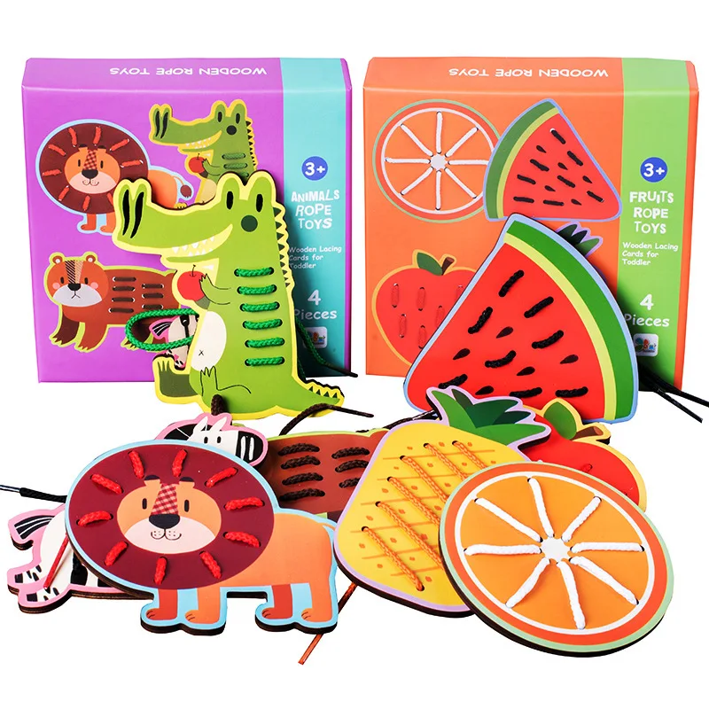 

Duo lai New Style Children Large Size Fruit Animal Threading Board Baby ENLIGHTEN Educational Early Childhood Desktop Wooden Toy