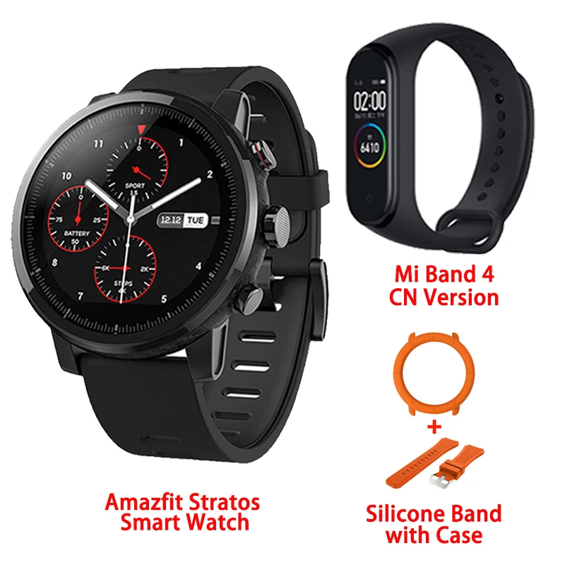 Huami Amazfit Stratos 2 Смарт часы глобальная Версия спортивные умные часы с gps PPG монитор сердечного ритма 5ATM водонепроницаемый - Цвет: addOrrange CaseStrap