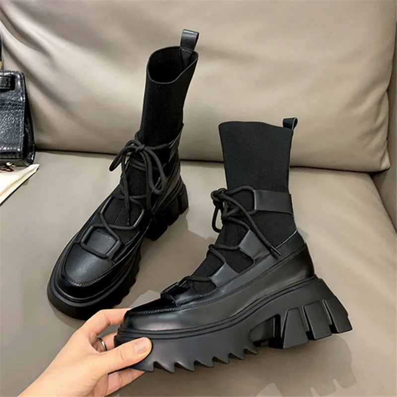 2023 Nieuwe Vrouwen Enkellaarsjes Slim Fit Elastische Sok Laarzen Dikke Zool  Platform Schoenen Vrouw Herfst Botas Mujer Dames Platte boot|Enkellaars| -  AliExpress