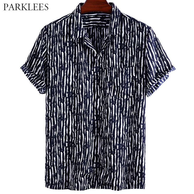 

Black and White Vertical Striped Mens Shirt 2020 New Casual Loose Men Summer Shirts Button Up Chemise Homme Camisa Masculina USA