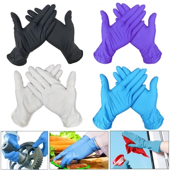 

100Pcs Nitrile Gloves Soft Household Cleaning Dishwashing Kitchen Work Garden Black Laboratory Gloves Anti-Static Work Gloves
