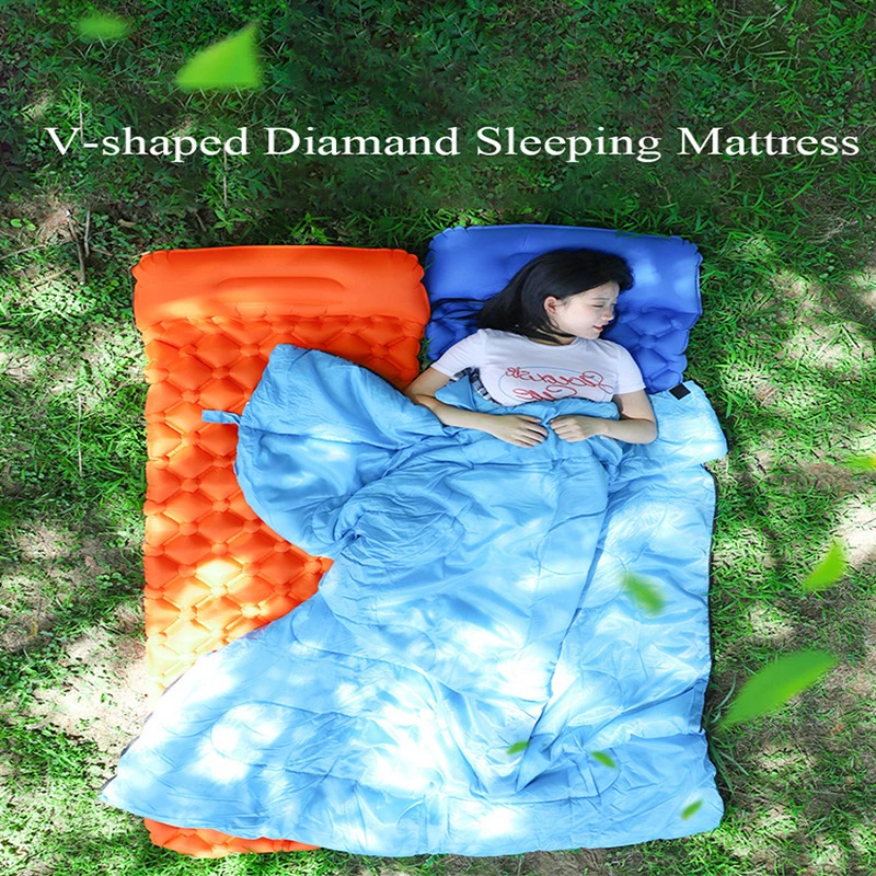 Portable Camping Mat Inflatable Mattress Air mattress Pillow Waterproof Diamond Outdoor Camping Hiking Sleeping Mat Air Cushion