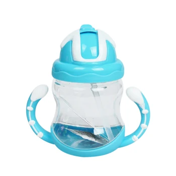 

320ml Baby Bottle Kids Cup Silicone Children Training Cups Cute Baby Drinking Water Straw Handle Feeding Bottle(blue)