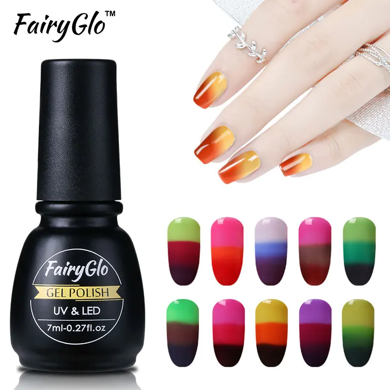 

FairyGlo 7ml Temperature Changing Color Nail Gel Polish Gel Varnish Soak Off UV LED Lamp Vernis Semi Permanent Nail Polish UV