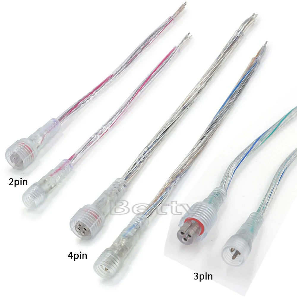 2Pin 3Pin 4Pin Водонепроницаемый кабель прозрачный светодиодный разъем Мужской