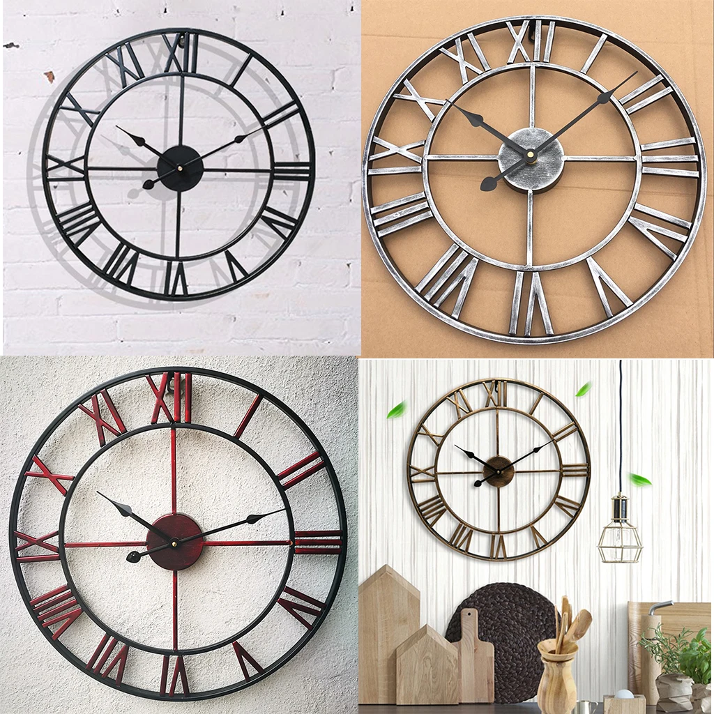 Vintage Round Retro Time Big Display Clock Mechanism Wall Clock Quartz Antique No ticking Easy Read for living Room 16x2inch