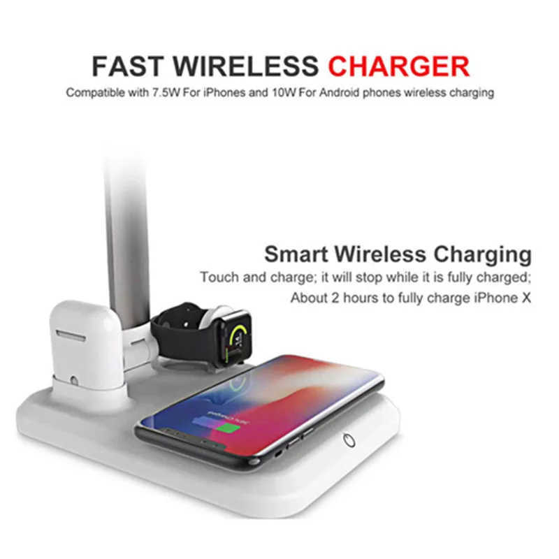 Wireless Charger Light Led Desk Lamp Luminaria Multifunction Led Table Lamp 5W Touch Reading Lamp for IPhone Airpods Charging