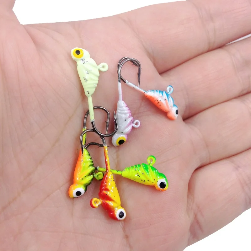 6PCS/Lot Winter Ice Fishing Hook Lure Metal Insect Bait Fish 26mm/1.9g Lead Head Hook Bait Jigging Fishing Tackle 10