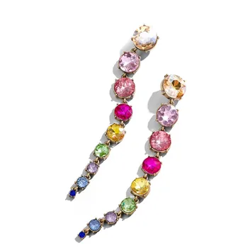 

KOMi New Fashion Long Tassel Earrings Geometric Rhinestone Crystal Personality Earrings Multi-color jewelry for Women E40315