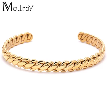 

Mcllroy New Antique steel Titanium Steel Cuff Bangle For Women Men Twisted Bracelets & Bangles Femme Fashion Jewelry