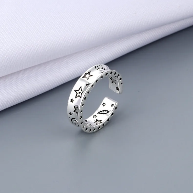 Vintage Ancient Silver Color Happy Smiling Face Open Rings for Women Punk Hip Hop Adjustable Ring Fashion Jewelry Best Gift 15