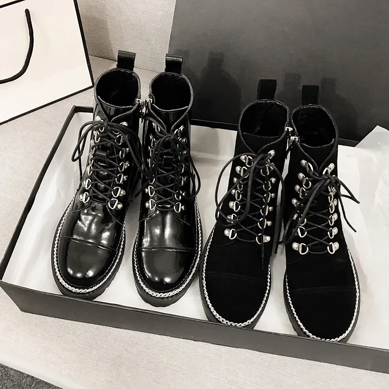 Smirnova Newest suede leather ankle boots women lace up round toe autumn Motorcycle Boots fashion low heel shoes woman