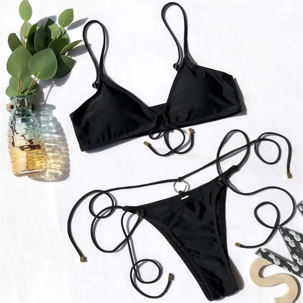 Новинка, сексуальное черное бикини, женская одежда для плавания, женский купальный костюм, комплект бикини из двух предметов, Бразильский купальный костюм V1710 - Цвет: Черный