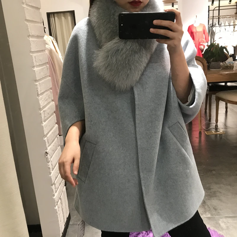 OFTBUY повседневное пальто с натуральным мехом зимняя куртка для женщин с воротником из натурального Лисьего меха шерстяная Свободная верхняя одежда теплая женская уличная одежда