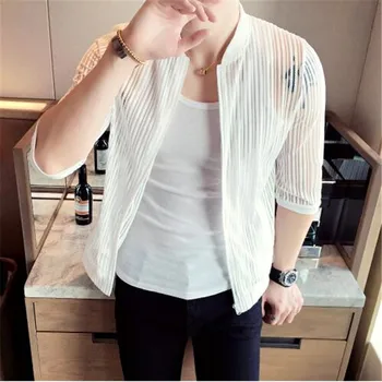

Sun Protection Clothing Summer 2019 Perspective Thin Jacket Men Half Sleeve Slim Fit Bomber Jacket Streetwear veste homme 5XL-M