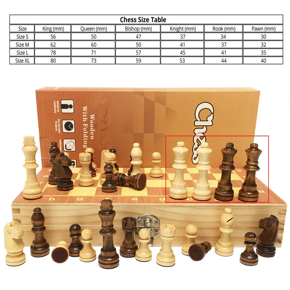4 Queens Chess Wooden Chess Set International Game Wooden Pieces Foldable Chessboard Gift Toy