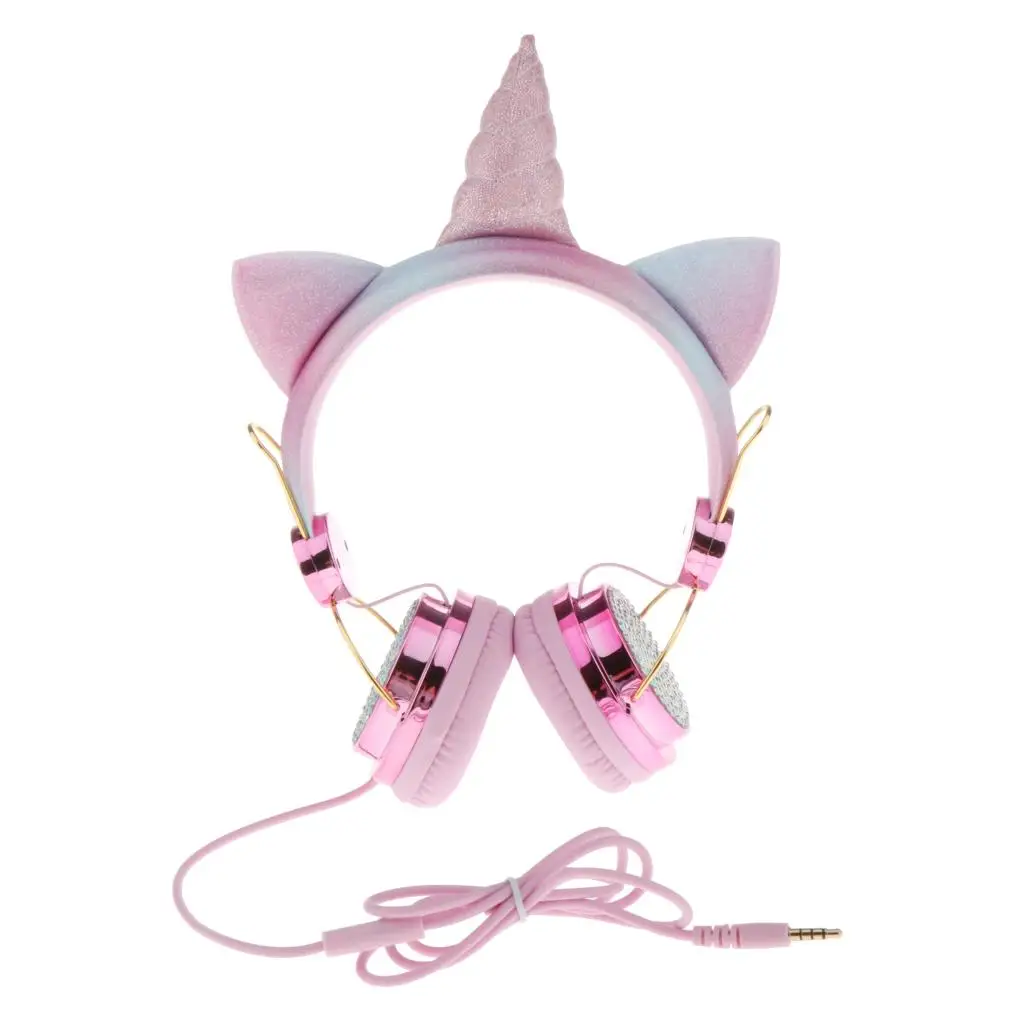 Unicorn Cartoon Glitter Kids On Ear Headphone with Microphone for Girls