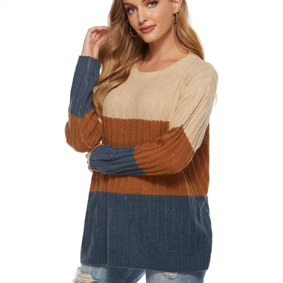 

Cross border 2020 new sweater ins trendy stripe loose wear lazy style knitted top bottom stock