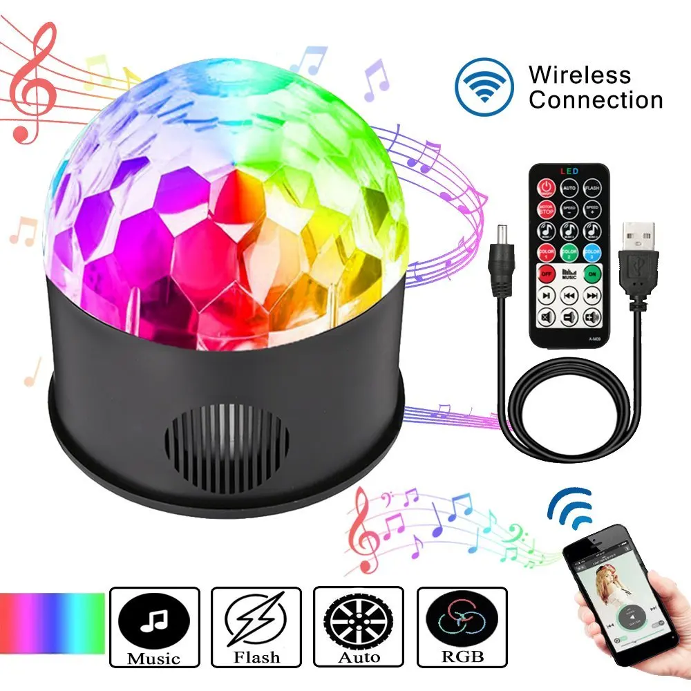 Bluetooth динамик для дискотеки праздничное освещение 9 цветов 9 Вт Волшебный проектор шар сценические огни USB 5 В стробоскоп свет для рождественского Свадебного Шоу